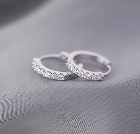 Elegant 14K White Gold Plated Paved Cubic Zirconia Men Women Huggie Hoop Earring